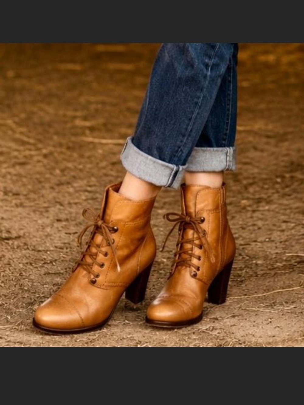 JCrew Vintage Women's Tan Leather Lace-Up Block Heel Boot